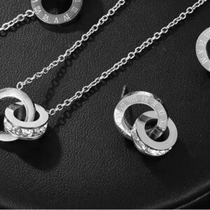 18K White Gold plated Elegant Love  Interlocking Necklace and Earring Set